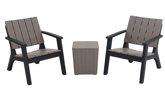 3-Piece Garden Chairs & Storage Side Table Set - 2 Colours