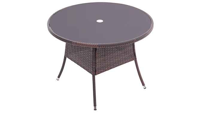 Garden Rattan Glass-Top Table with Parasol Hole - 2 Designs & 2 Colours