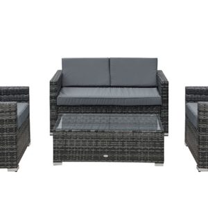 4-Seater Dark Grey Rattan Sofa & Coffee Table Set