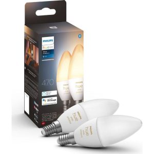 PHILIPS HUE White Ambiance Bluetooth LED Bulb - E14, Twin Pack