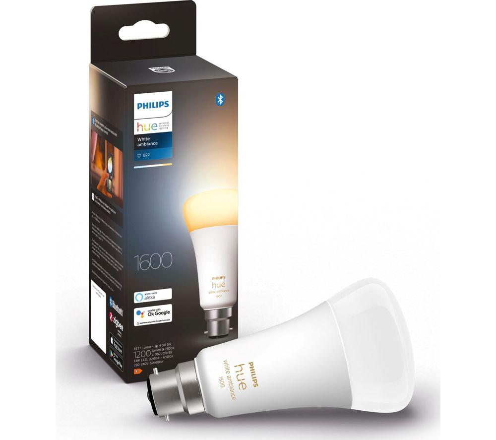 PHILIPS HUE White Ambiance Bluetooth LED Bulb - B22, 1600 Lumens