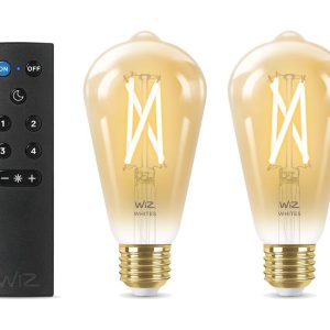 WIZ CONNECTED Filament Amber Tuneable White Smart LED Light Bulb - E27, ST64, Twin Pack with Remote Control