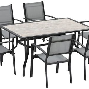6-Seater Marble-Effect Dining Table Set