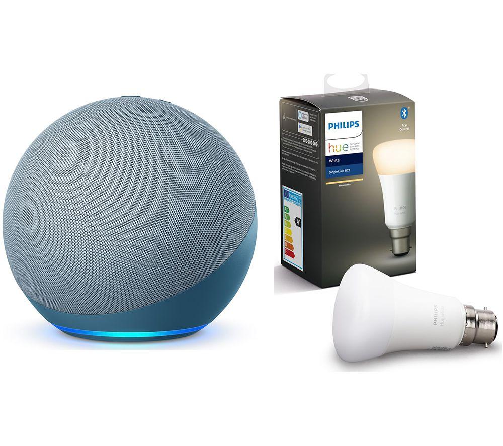 Philips Echo (4th Gen) & B22 Hue White Bluetooth LED Bulb - Twilight Blue