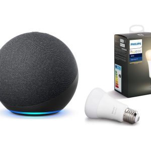 Philips Echo (4th Gen) & E27 White Bluetooth LED Bulb Bundle - Charcoal